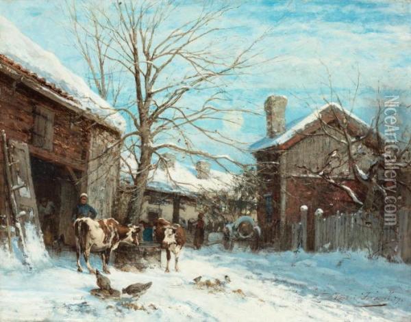 Stadsutkant, Vinter Oil Painting - Victor Forssell