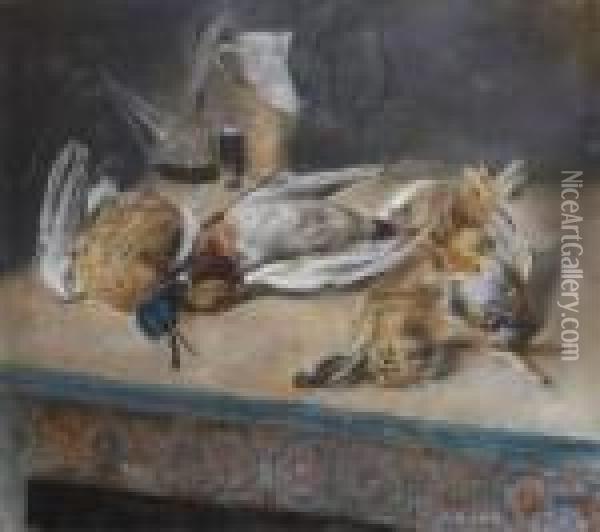 Bodegon De Caza Y Azulejos Oil Painting - Daniel Zuloaga Olaya