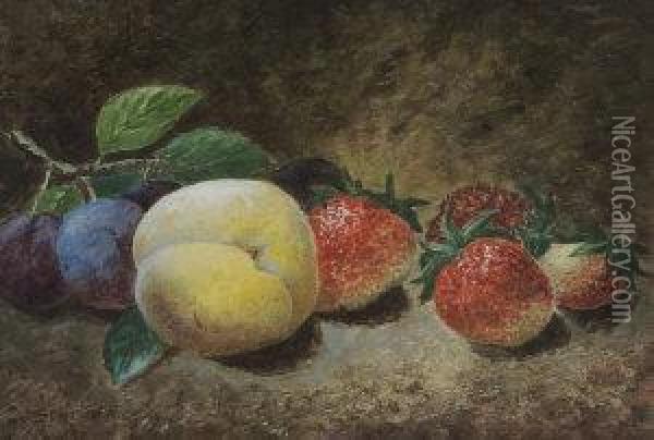 Still Life With Plums And Strawberries Oil Painting - Josiah Slater
