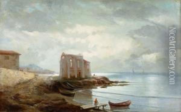 Kapellenruine Am Meer. Oil Painting - August Martin
