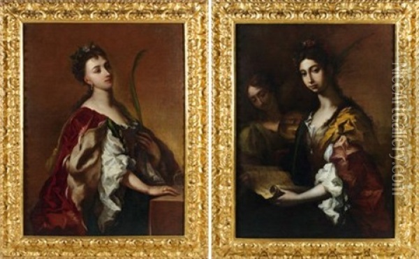 Sainte Catherine D'alexandrie (+ Sainte Cecile; Pair) Oil Painting - Pietro Dandini