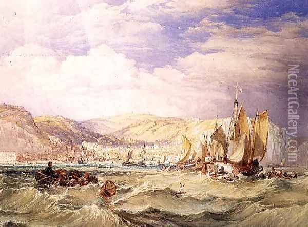 Fishing Boats off Hastings Oil Painting - William Clarkson Stanfield