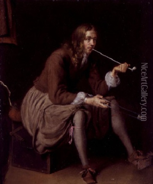 Seated Gentleman With A Pipe Oil Painting - Gerard ter Borch the Younger