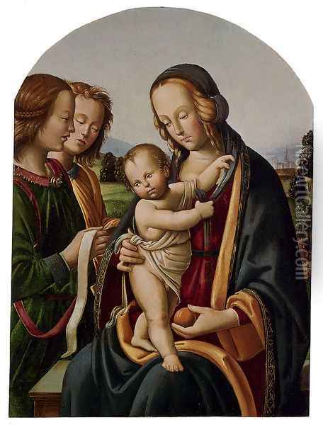 Madonna And Child With Two Angels Oil Painting - Rocco Zoppo