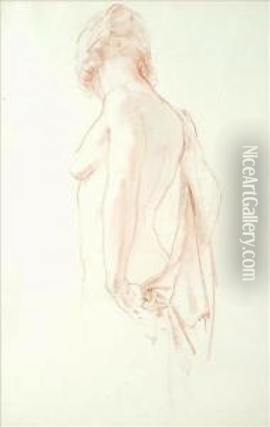 Study Of A Female Nude Oil Painting - Harry Watson