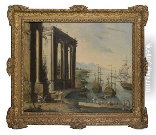 Navires Anglais Pres D'une Arcade Oil Painting - Orazio Grevenbroeck