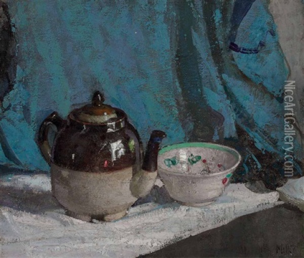 Teapot And Bowl Oil Painting - Richard Edward Miller