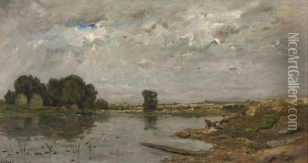 Washing In The River Oil Painting - Hippolyte Camille Delpy