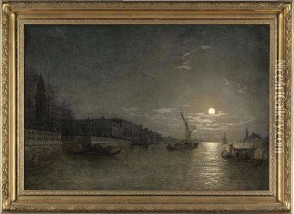 A Moonlit View On The Grand Canal, Venice Oil Painting - Henry Pether