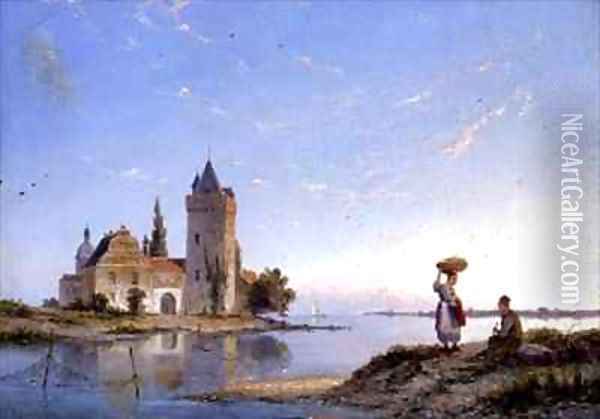 Figures before the Castle of Bennebroek Oil Painting - Pieter Cornelis Dommerson