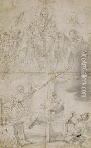 Homme Mourant Recitant Des Prieres En Presence De La Vierge Etl'enfant Oil Painting - Pietro Novelli Il Monrealese