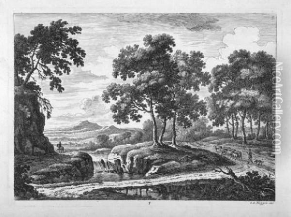 Bergige Landschaften Mit Baumen, Flussen Und Oil Painting - Johann Christoph Dietzsch