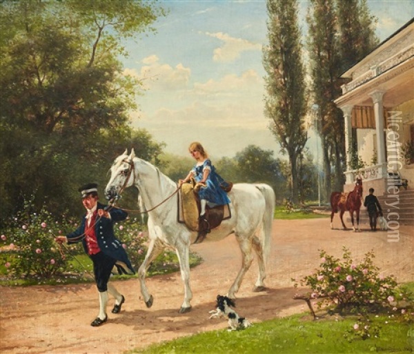 Ridlektionen Oil Painting - Bengt-Johan-Gustaf Brandelius