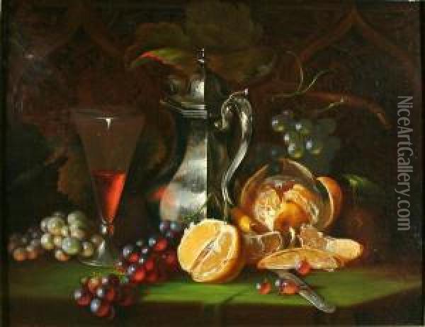 Still Life With A Silverpitcher Oil Painting - Alessandro E. Mario
