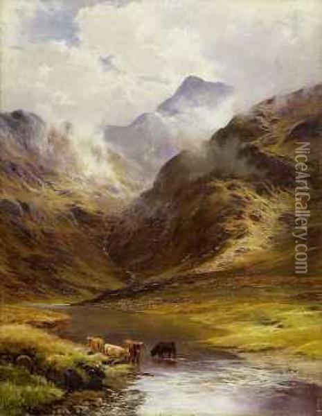 Gebirgslandschaft Mit Hochland-rindern Oil Painting - James Henry Crossland