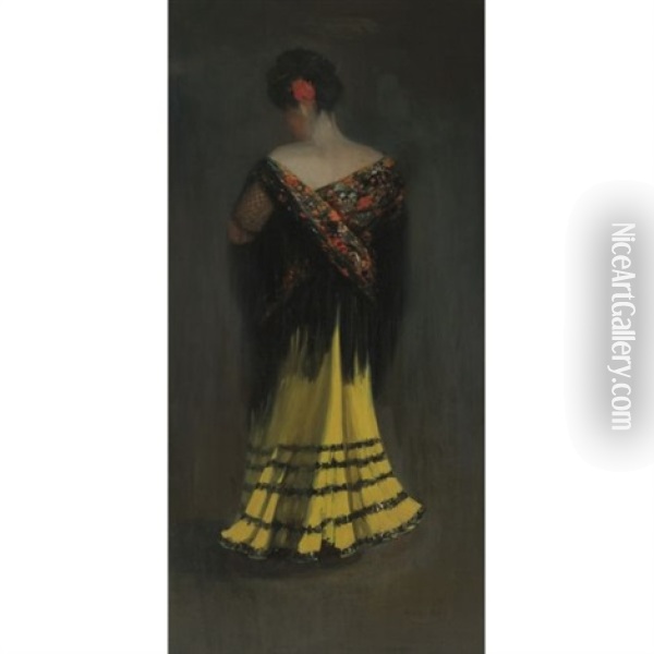 The Spanish Shawl: Portrait Of Jeanne Frankenberg Oil Painting - George Benjamin Luks