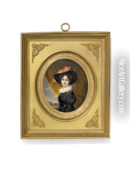 A Lady, Possibly Mlle. Exelmans, In Black Dress And Hat Oil Painting - Daniel Saint