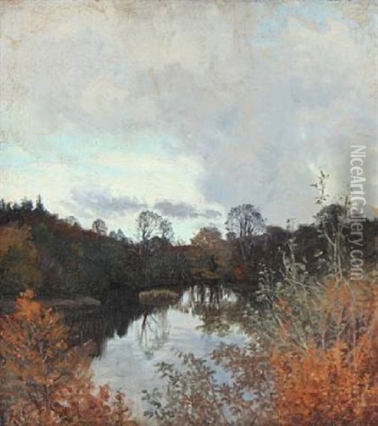 Autumn Day At A Forest Lake Oil Painting - Thorvald Simeon Niss