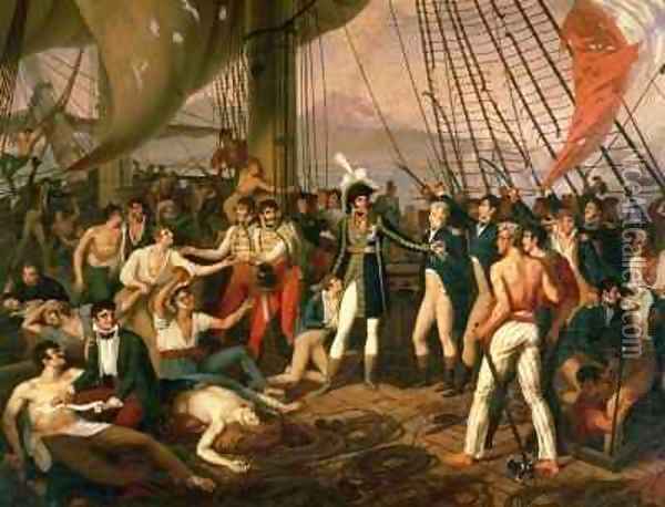 Commander Joachim Murat 1767-1815 decorating Admiral G Bausan on board the frigate Ceres Oil Painting - G. Deschamps