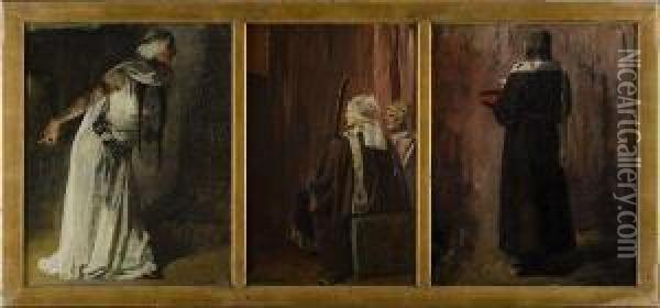 Etudes Pour Les Ambassadeurs - Les Funerailles De Chlodowig - Haribert Repudie Ingoberghe Oil Painting - Jean-Paul Laurens
