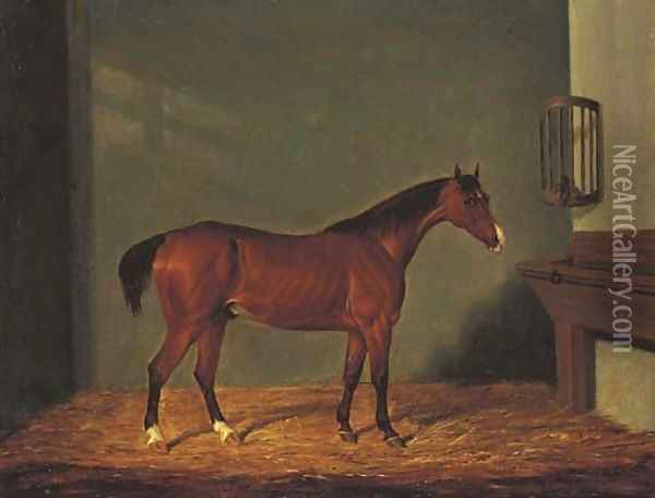 A Bay Hunter in a Stable Oil Painting - James Loder