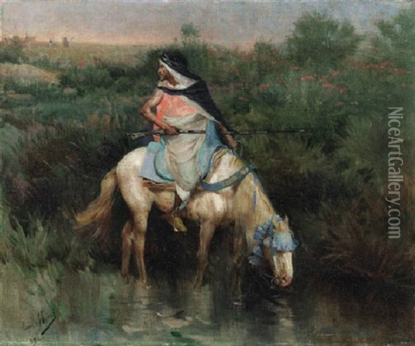 Watering His Horse Oil Painting - Aime Nicolas Morot