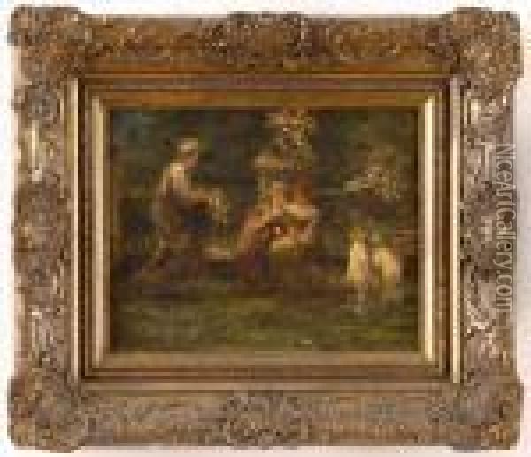 Garden Scene With Figures Oil Painting - Adolphe Joseph Th. Monticelli
