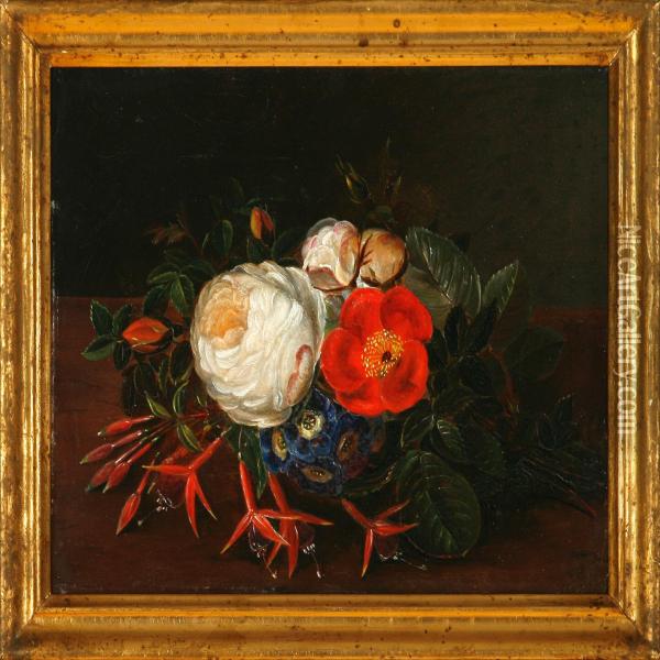Flower Bouquet On Astone Frame Oil Painting - Alfrida V. Ludovica Baadsgaard