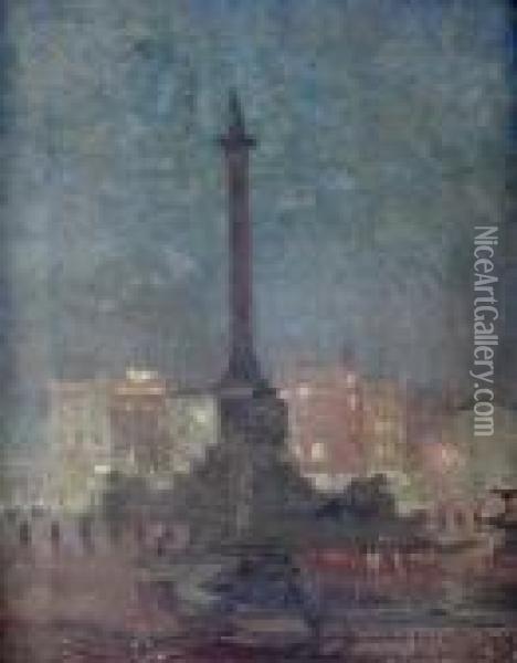 Trafalgar Square At Night Oil On Canvas 45 X 35cm Provenance: Private Collection Oil Painting - Walter Richard Sickert