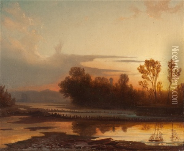 Landschaft Im Abendlicht Oil Painting - Christian Ernst Bernhard Morgenstern