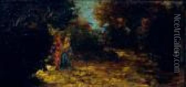 Deux Jeunes Femmes Dans Un Paysage Oil Painting - Adolphe Joseph Th. Monticelli