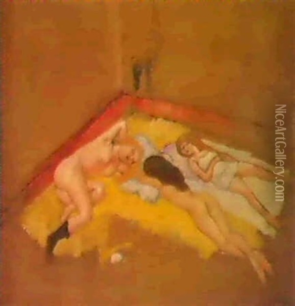 Les Trois Femmes Allongees Oil Painting - Jules Pascin