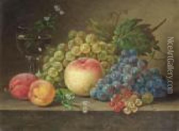 A Still Life With Peaches And Grapes On A Ledge Oil Painting - Sebastiaan Theodorus Voorn Boers