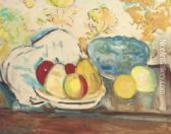 Apples And Pears Oil Painting - George Leslie Hunter