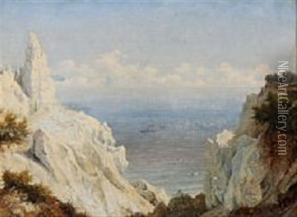 Danish Coastal Scene From Mons Klint Oil Painting - Anton Edvard Kjeldrup