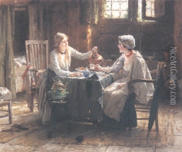 Teatime Oil Painting - Edward Antoon Portielje