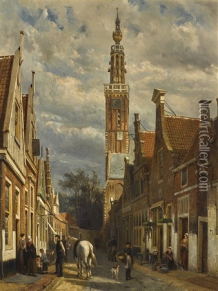 The Carillon Tower In Edam Oil Painting - Cornelis Springer