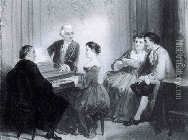 At The Piano Oil Painting - Henricus Engelbertus Reijntjens