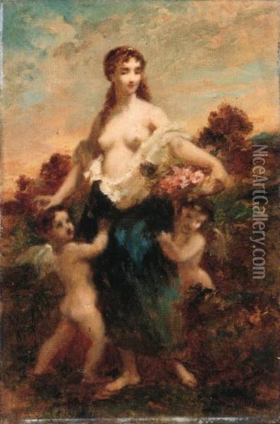 Venus And Cupids Oil Painting - Narcisse-Virgile D Az De La Pena