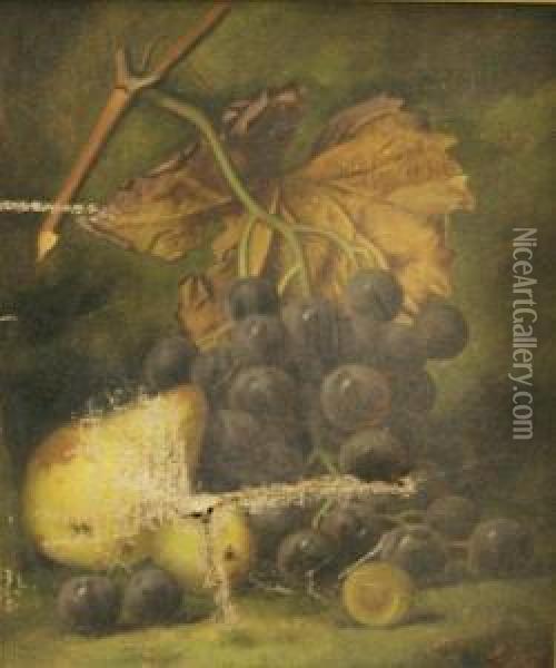 Grapes And Peaches On A Stone Ledge Oil Painting - Henry George Todd