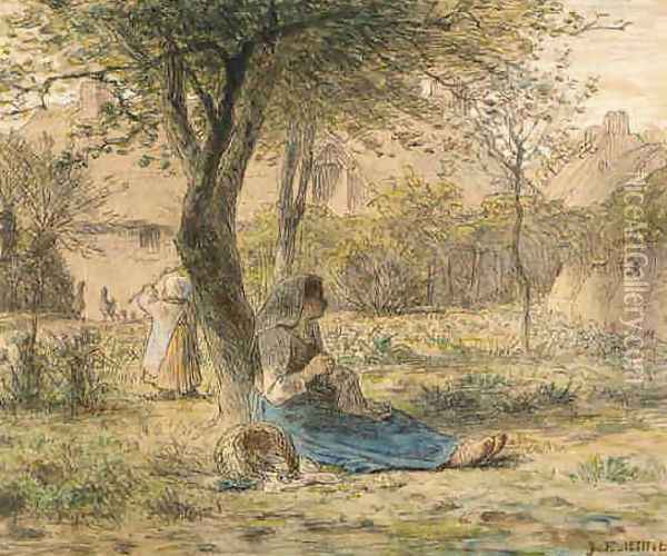 In The Garden Oil Painting - Jean-Francois Millet