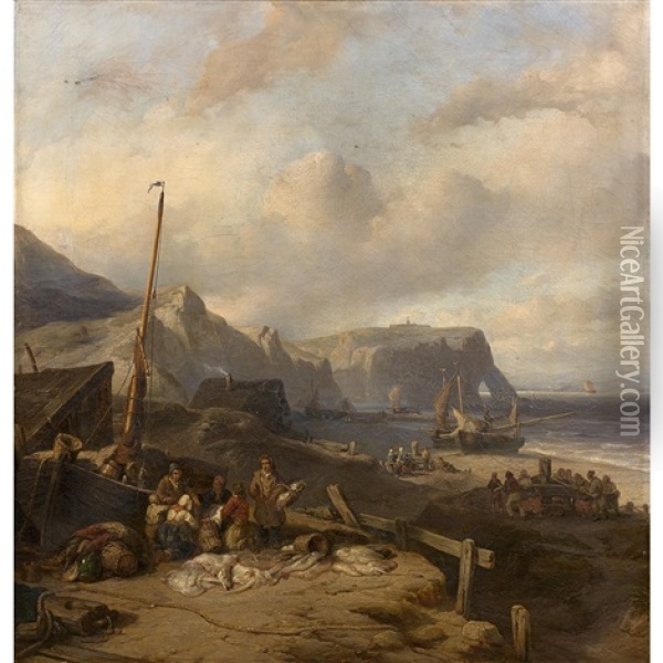 Le Retour De La Peche (etretat ?) Oil Painting - Johan Hendrik Meyer