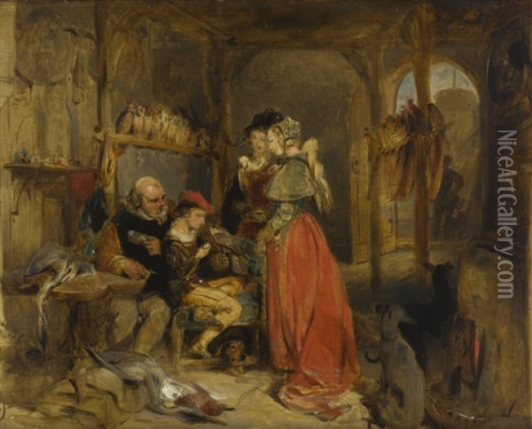 A Visit To The Falconer's Oil Painting - Sir Edwin Henry Landseer