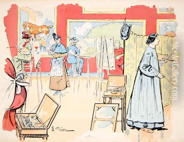 Ladies attending a painting class, 1902 Oil Painting - E. Thelem