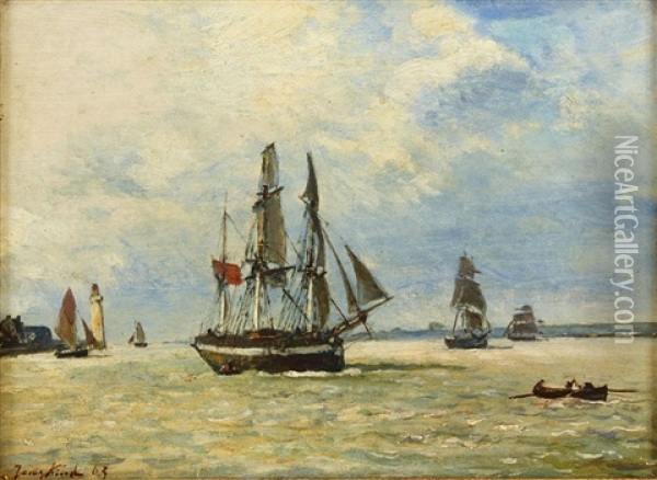 Bateaux Sortant Du Port De Honfleur Oil Painting - Johan Barthold Jongkind