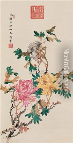 Peony Oil Painting -  Empress Dowager Cixi