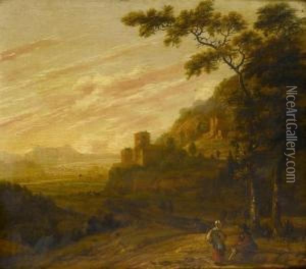 Peasants In A Southern Landscape Oil Painting - Jan Asselyn