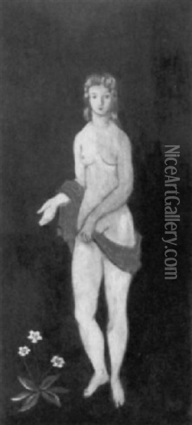 Weiblicher Akt Mit Gelbem Tuch Oil Painting - Richard Teschner