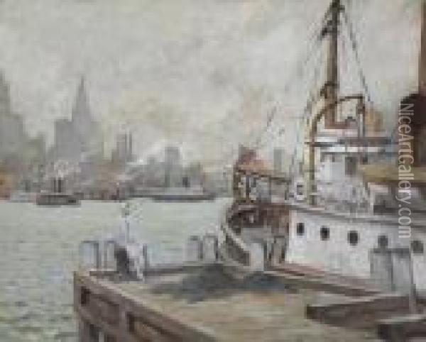 Morning In New York Harbor Oil Painting - Edward Alfred Cucuel
