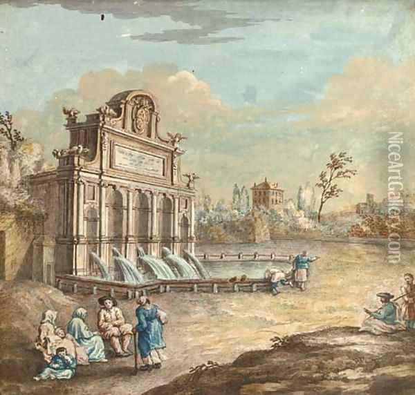 Veduta del Tempio della Sibilla Tiburtina in Tivolia Oil Painting - Italian School